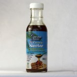 A bottle of Coconut Nectar made from the sap of the palm tree flower